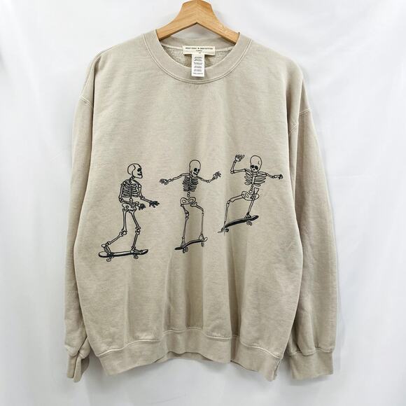 Urban Outfitters taupe skeleton skater crewneck sweatshirt S/M - Picture 2 of 4